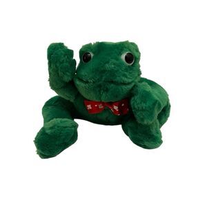 Vintage Main Joy Leaping Heart Love Collar Green Frog Plush Stuffed Animal 6"